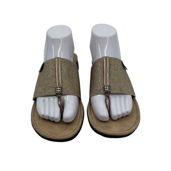 Anne Klein Gold T-Strap Wedge Sandals Size 9 1/2 Women’s - Picture 3 of 9